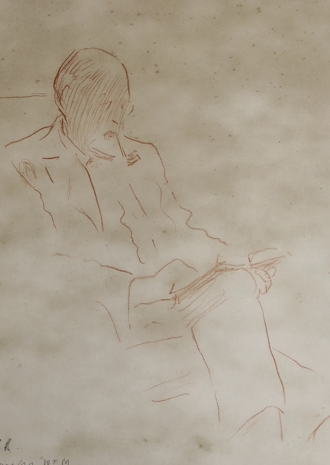 Frederick Samuel Beaumont (1833-1899), two pencil sketches, a lady knitting, and a seated man reading and smoking his pipe, both monogrammed F.S.R., the latter inscribed ‘X-mas/44’, 30 x 23cm